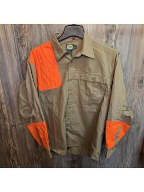 Cabela's Men's Size Large Reg Long Sleeve Padded Shooting Shirt Tan Khaki Orange